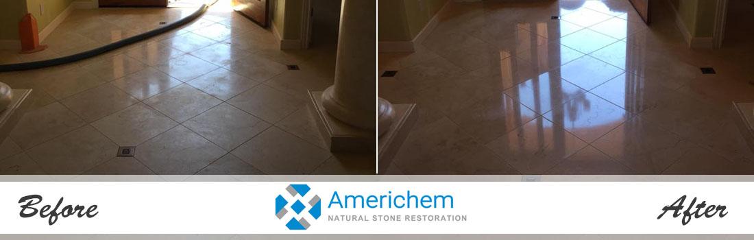 Before and after travertine tile cleaning restoration